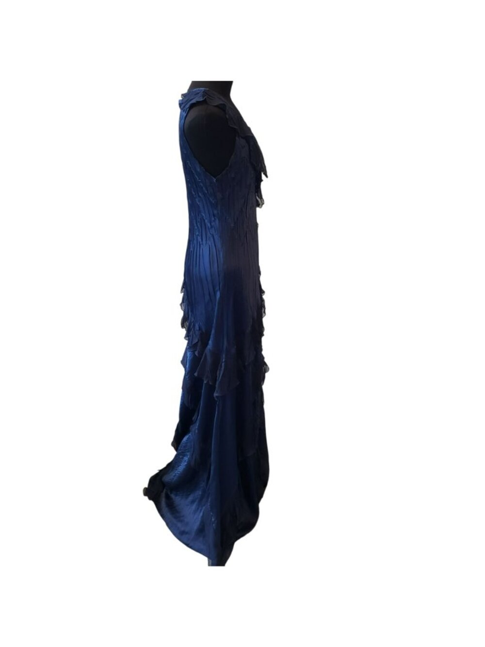Komarov Blue Sleeveless Maxi Dress Rosette Asymmetrical Ruffles 90s Whimsigoth - Picture 5 of 16